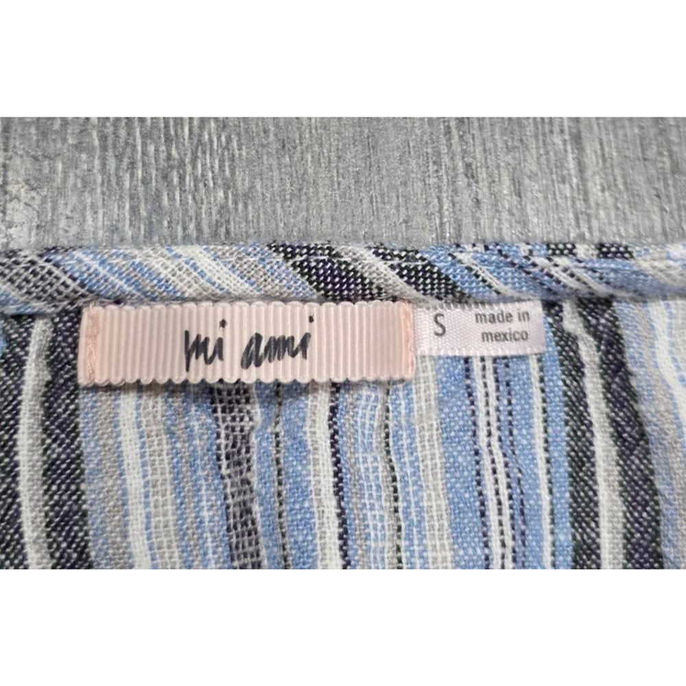 Mi Ami Women Blue Stripe Linen preppy Peplum Blouse Ruffle Wrap V-Neck S A005918 - Picture 4 of 7